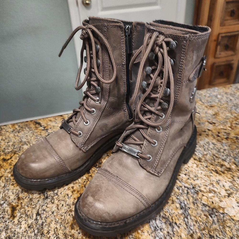 Harley Davidson Brown Women's Leather Boots Size 7.5 M ID D83855